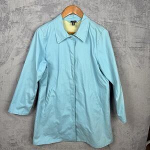 Eileen‎ Fisher Women’s Teal Trench Coat Jacket Overcoat Button Up Classic Preppy